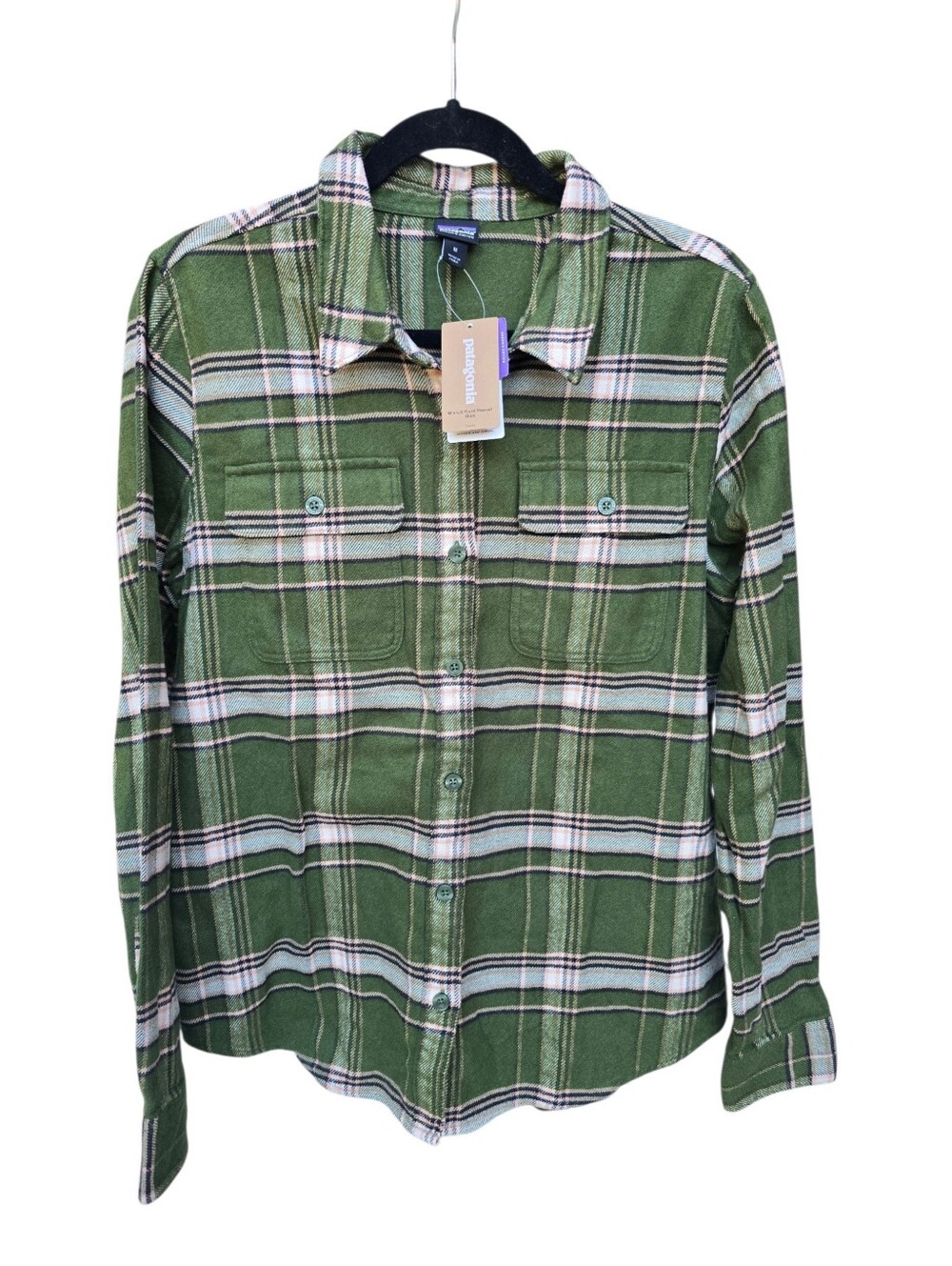 Patagonia Fjord Flannel NWT Women's Size Medium Nomad Greeb Plaid Organic Cotton
